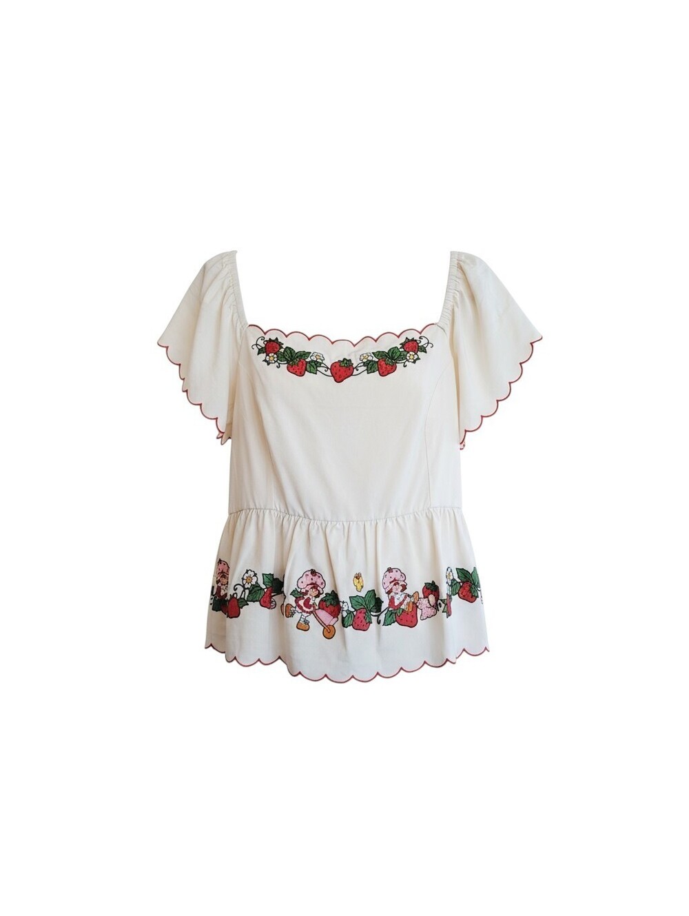 Strawberry Shortcake Ruffled Tie Back Blouse Milkmaid Coquette Peasant Plus Size